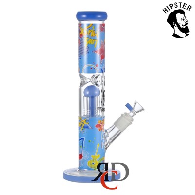 WATER PIPE HIPSTER STRAIGHT TUBE WITH 6ARM COLOR TREE PERC & COLOR TUBING DECALS WP2116 1CT